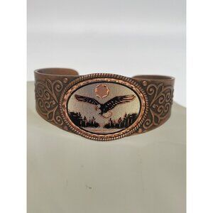 Copper Cuff Bracelet With Engraved Eagle & Ornate Swirl Design